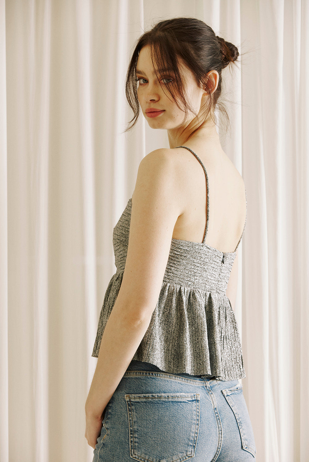 Penny Metallic Smocked Peplum Top Side