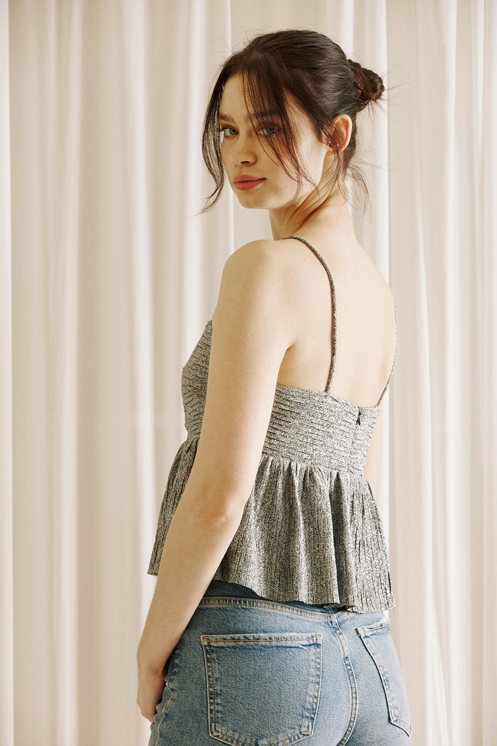 Penny Metallic Smocked Peplum Top Side