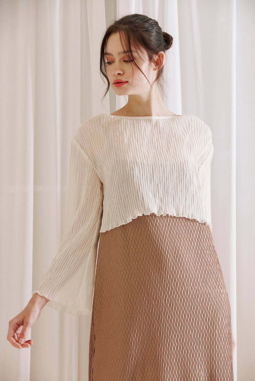 Maisie Pleated See-through Cover Up Crop Top Front Details