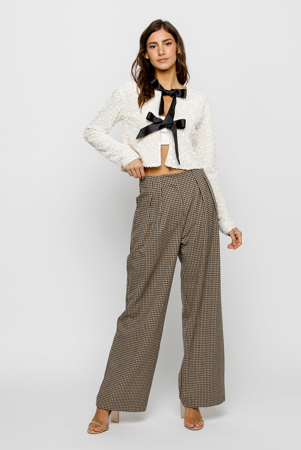 Shiloh Cream Tie-Front Sequined Jacket Alternative