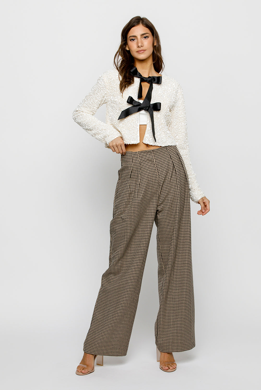 Shiloh Cream Tie-Front Sequined Jacket Alternative