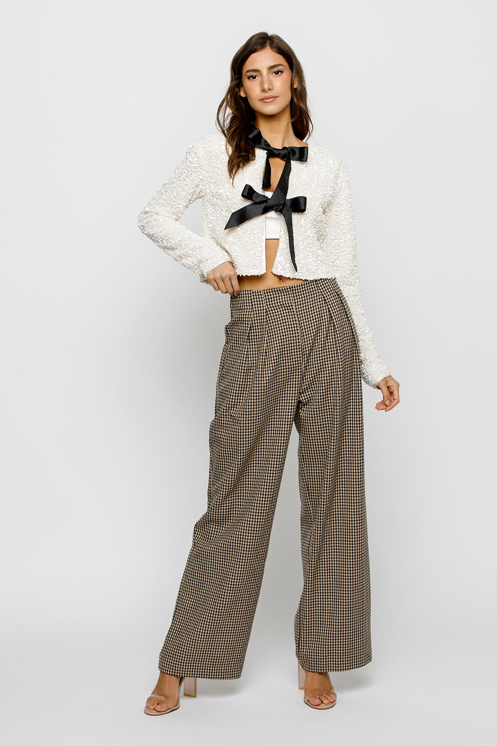 Shiloh Cream Tie-Front Sequined Jacket Alternative