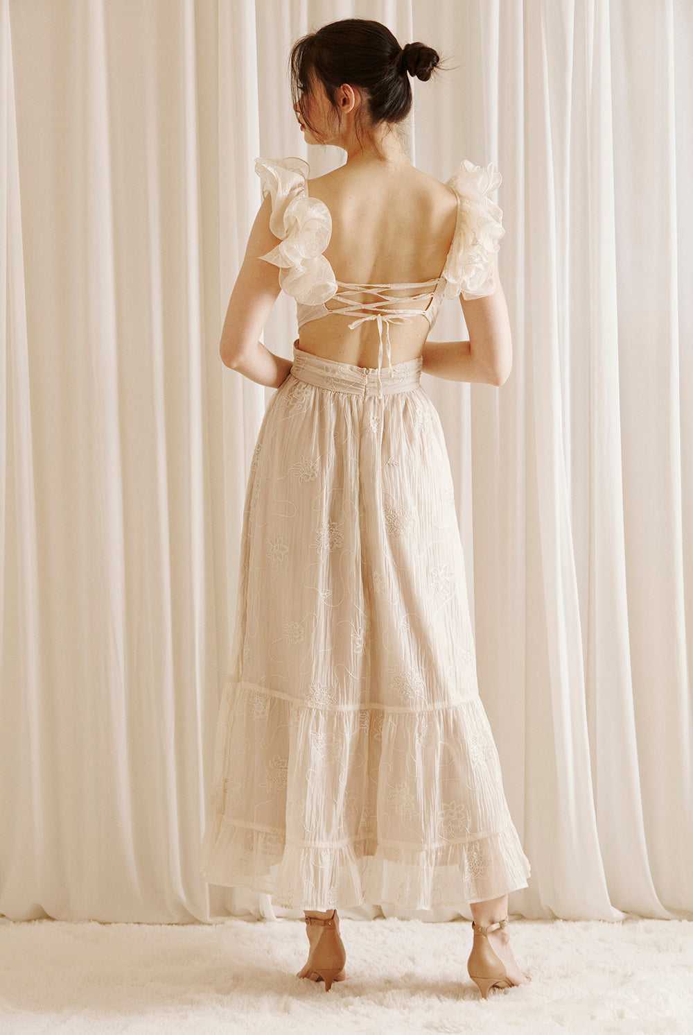 Jolie Romantic Embroidered Flowers Maxi Dress Back