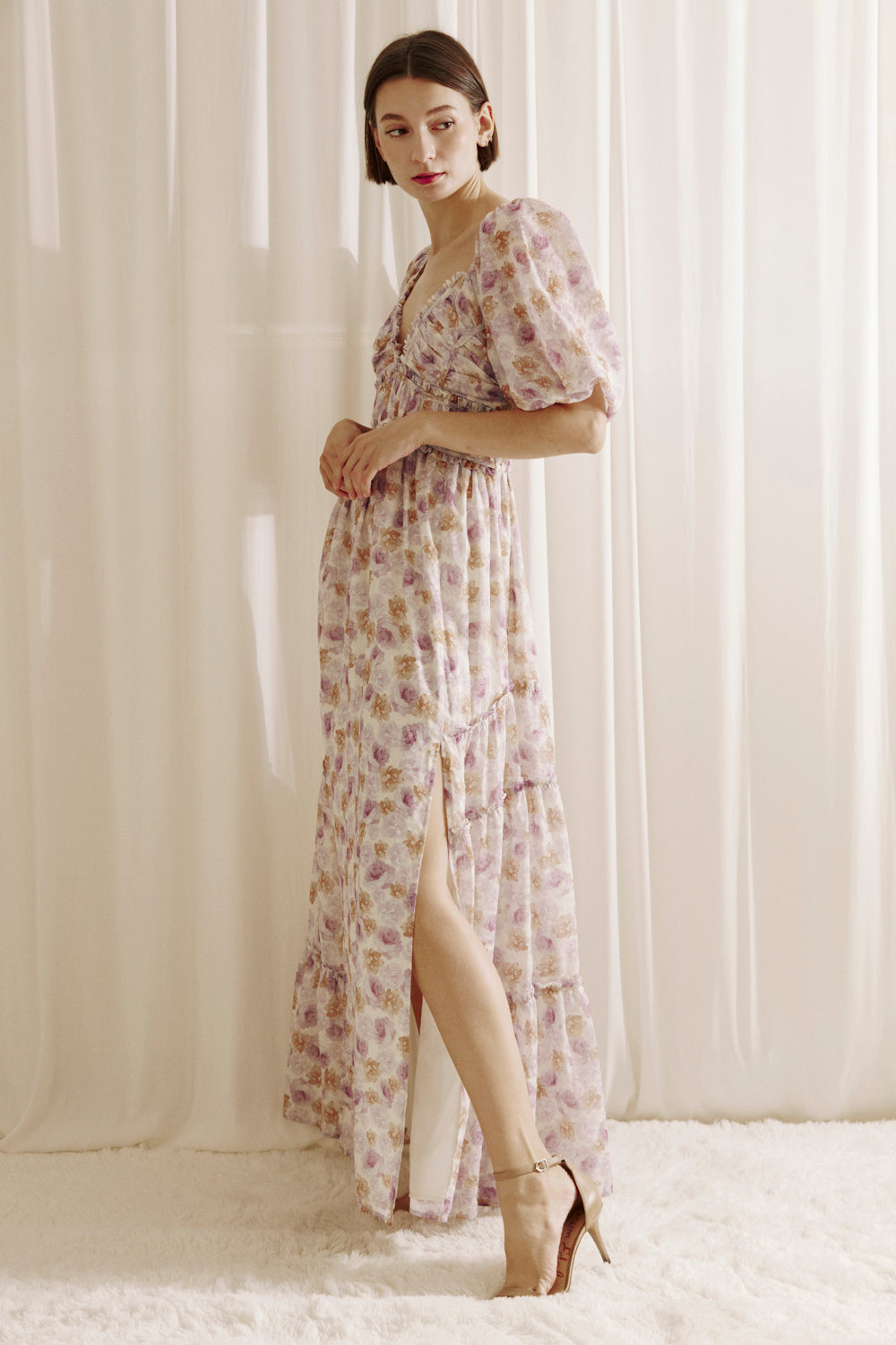 Zia Floral Watercolor Maxi Dress Side