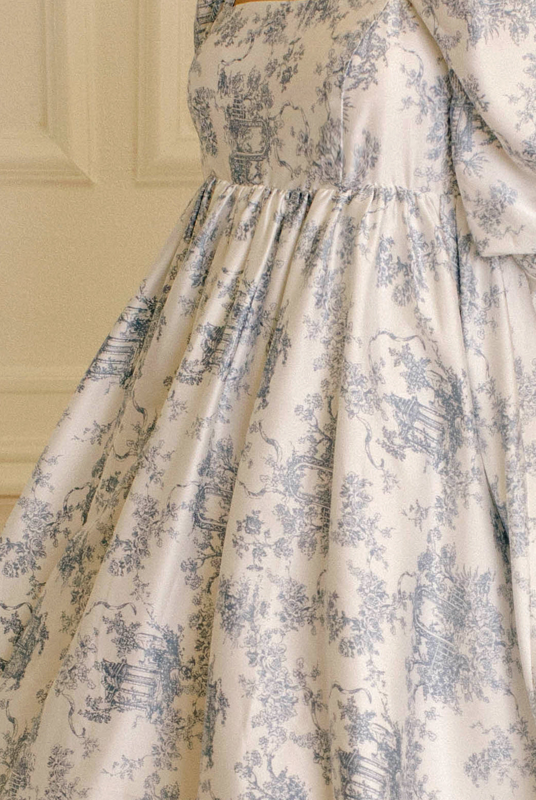 Blue garden toile print on a dress