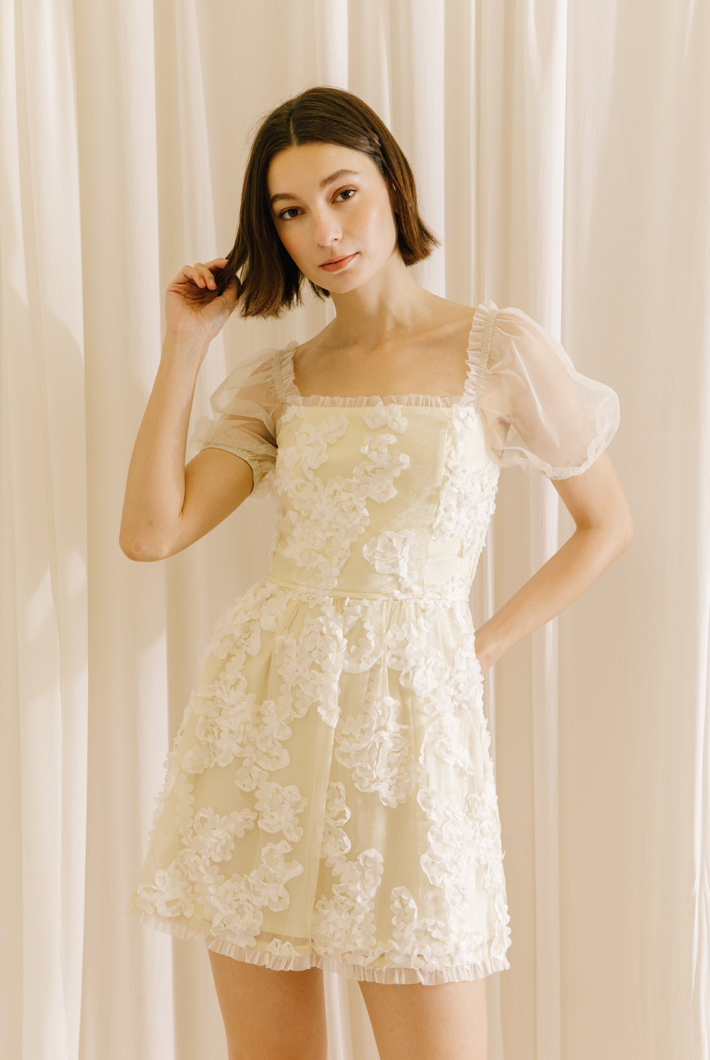 Charlotte 3D White Cream Baby Doll Dress Front