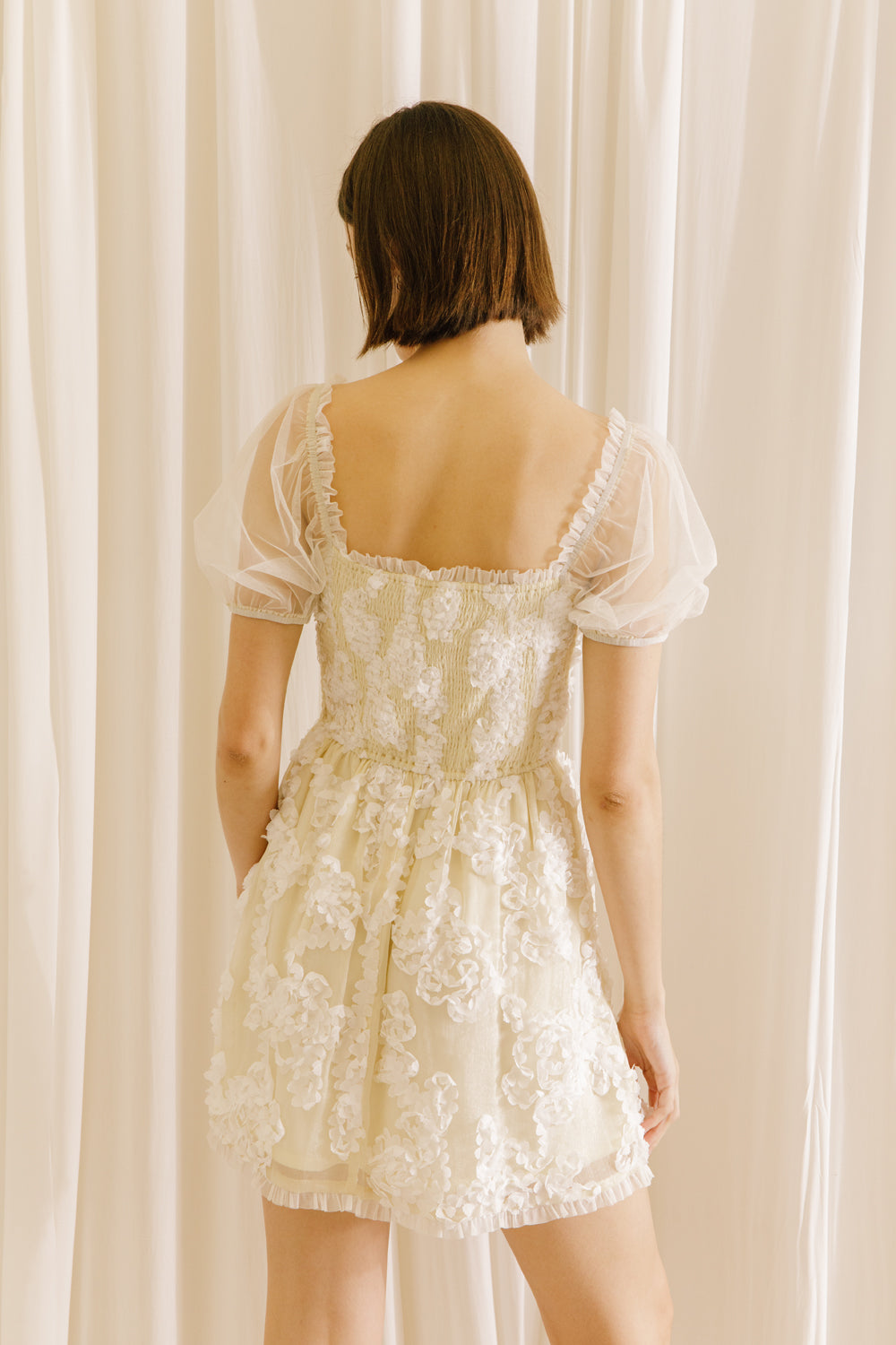 Charlotte 3D White Cream Baby Doll Dress Back