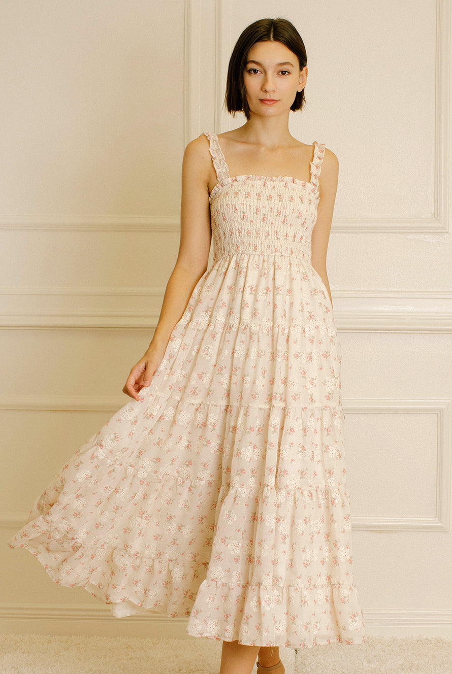 Amelia Floral Eyelet Midi Dress Front