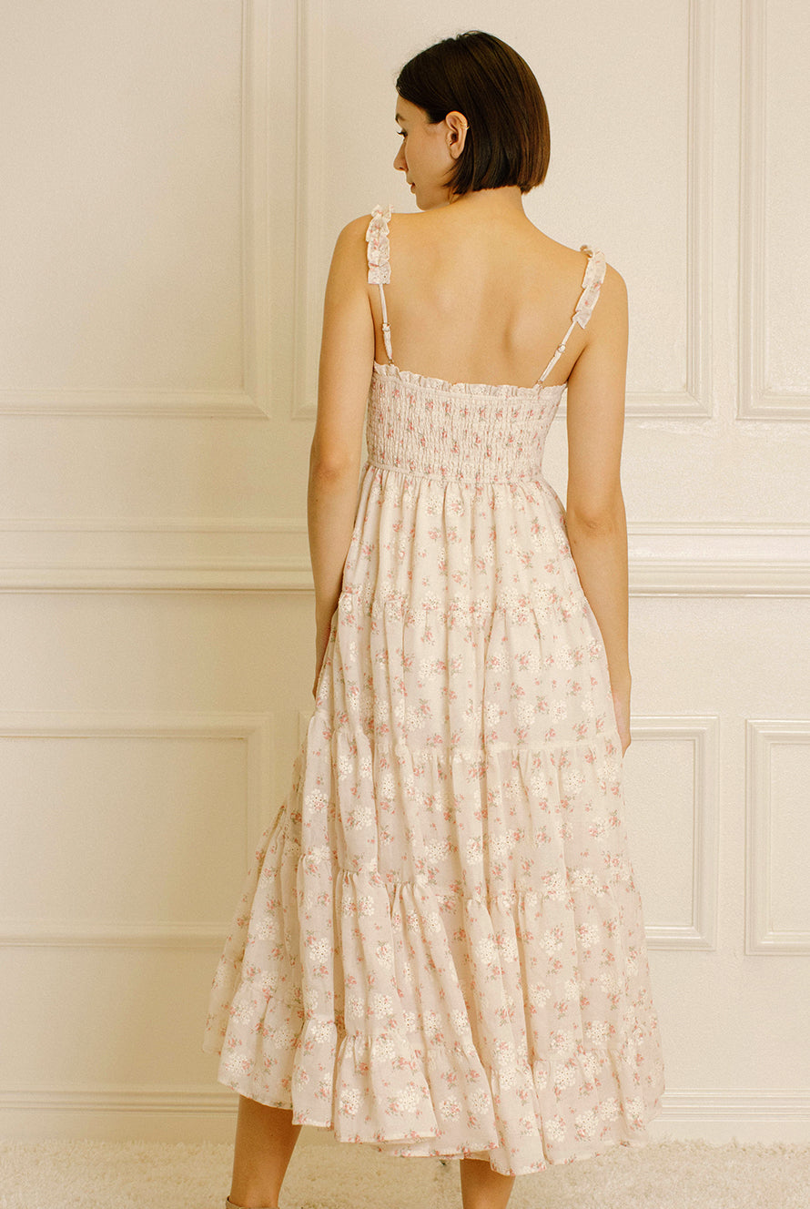 Amelia Floral Eyelet Midi Dress Back