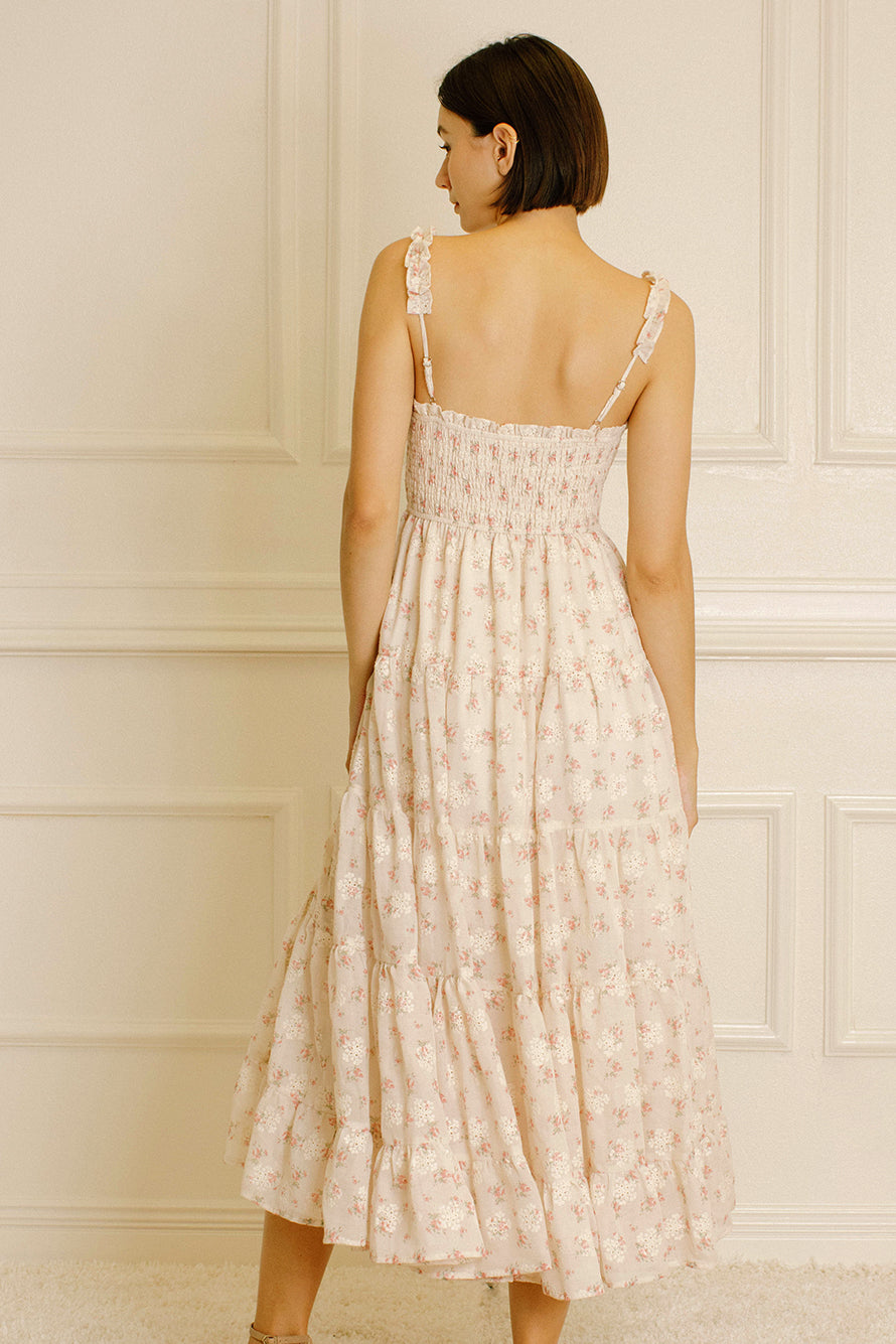 Amelia Floral Eyelet Midi Dress Back