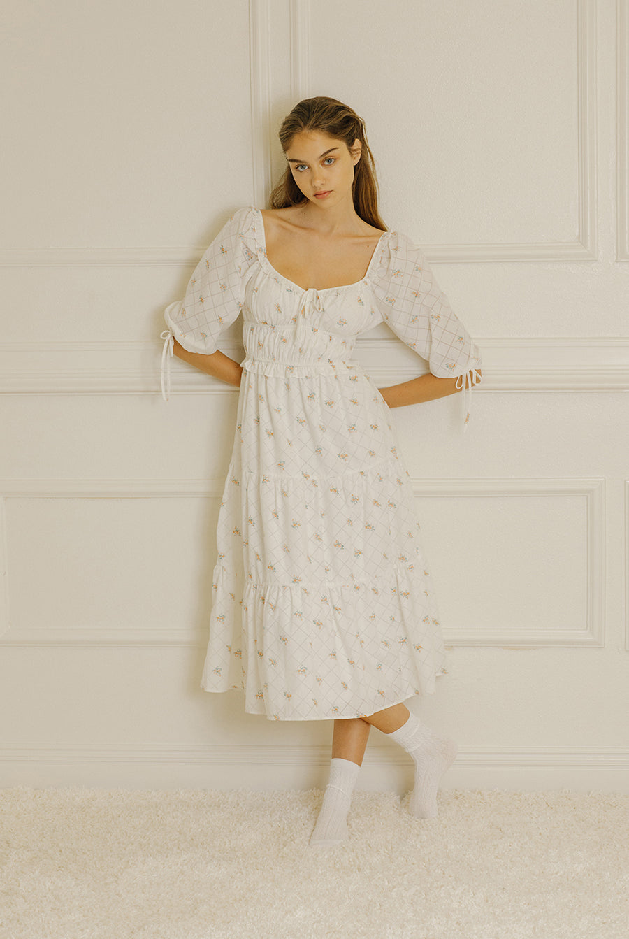 Esther Bouquet Floral Print Midi Dress Front