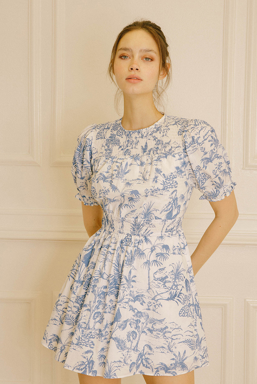 Olivia Blue Garden Print Dress Front