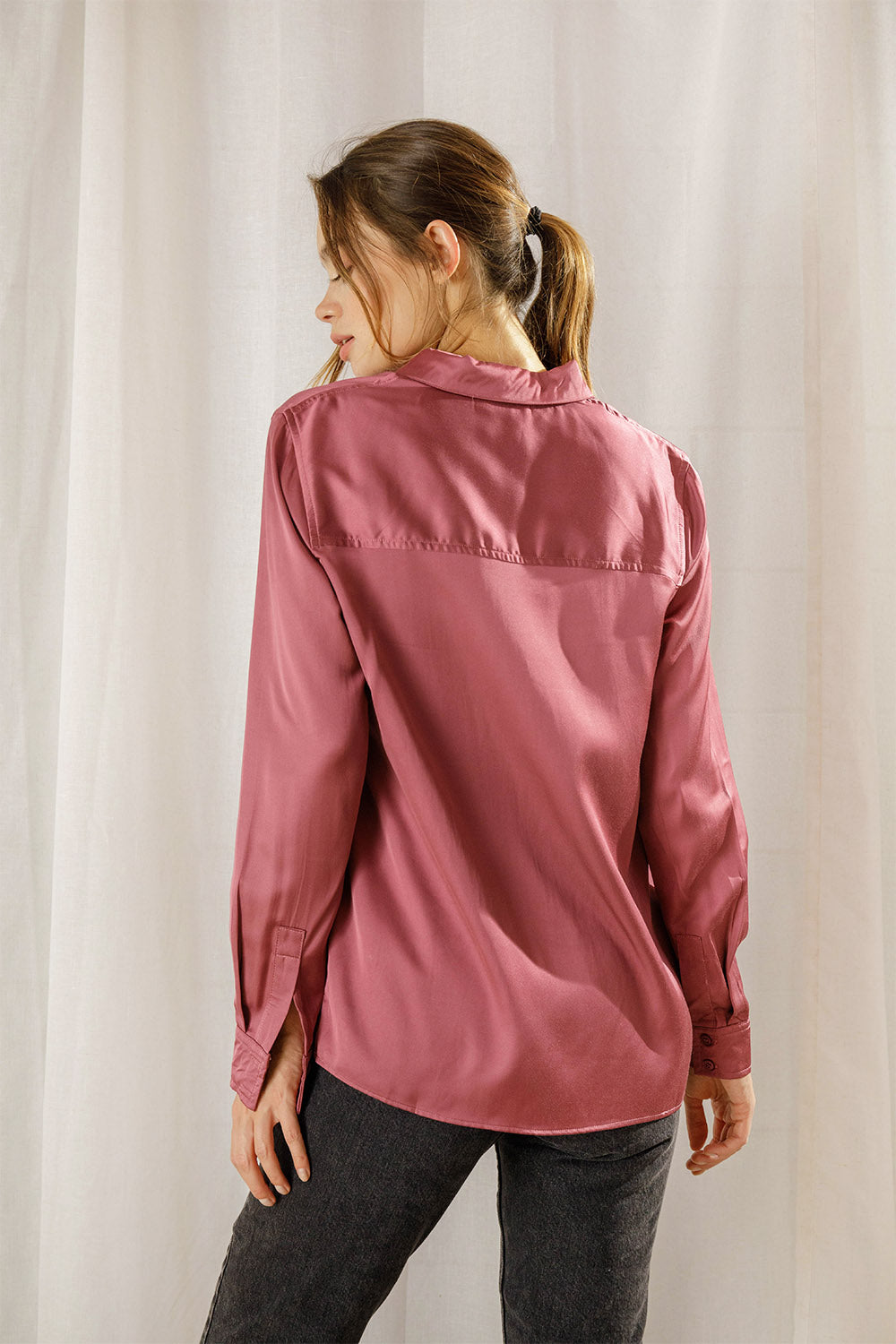 Lorelai Satin Long Sleeve Blouse Back