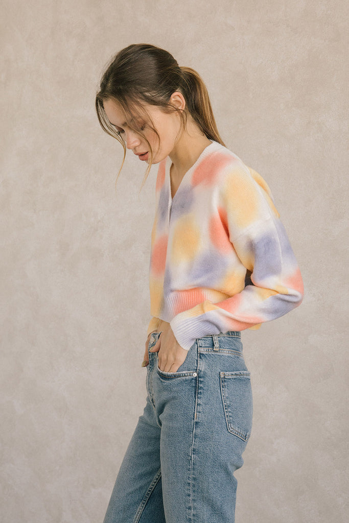 Betsy Pastel Rainbow Cropped Sweater Side