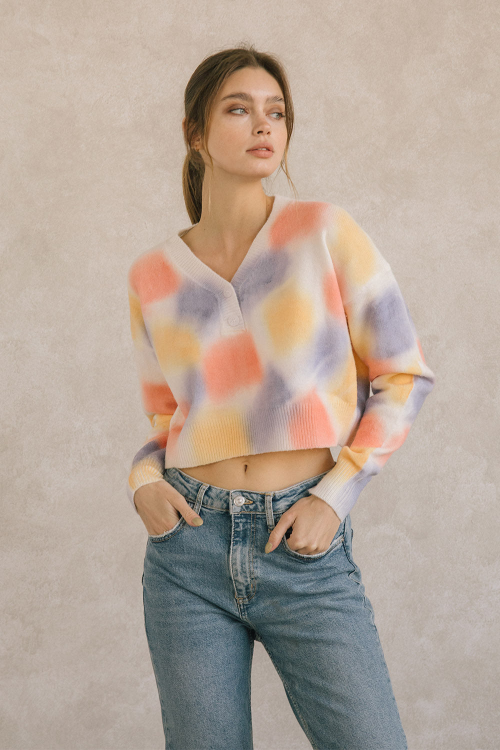 Betsy Pastel Rainbow Cropped Sweater Front