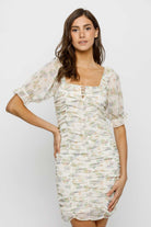 Bettina Floral Mesh Ruched Mini Dress Front