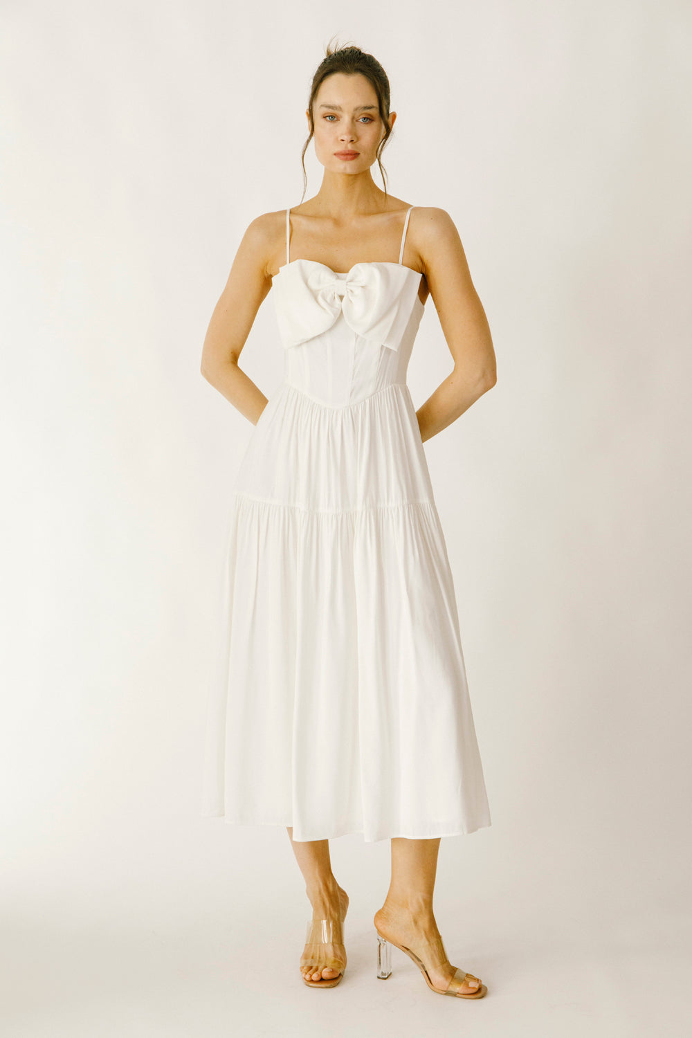 Dorothy Ivory Bow Midi Dress Front