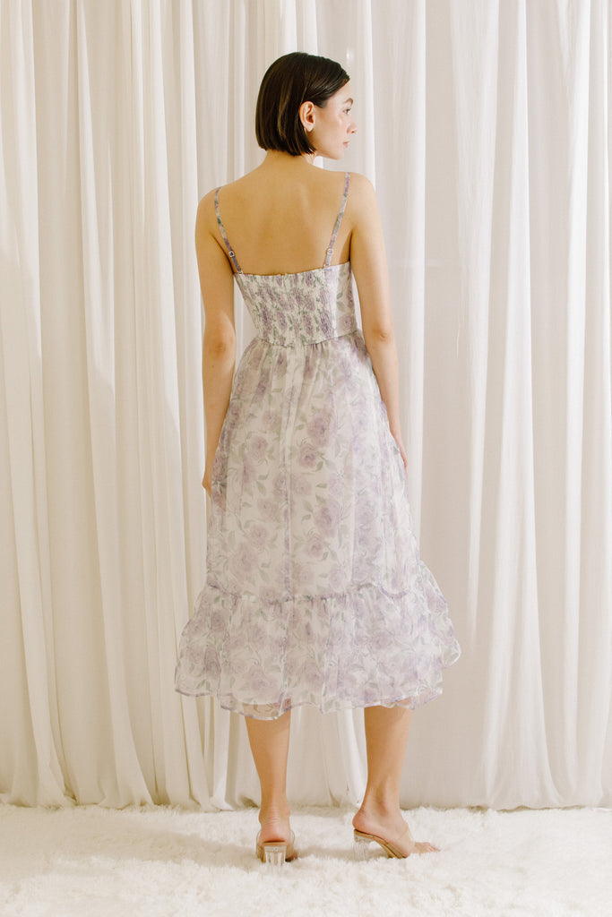 Anna Lilac Floral Bustier Dress Back