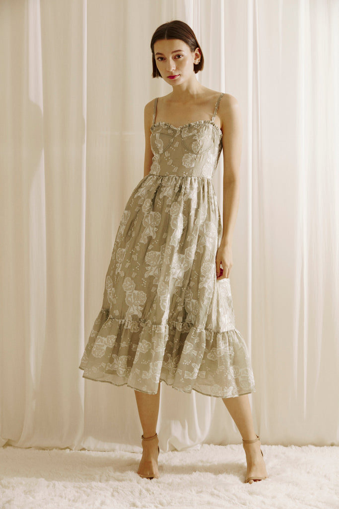 Leilah Romantic Olive Midi Dress Front