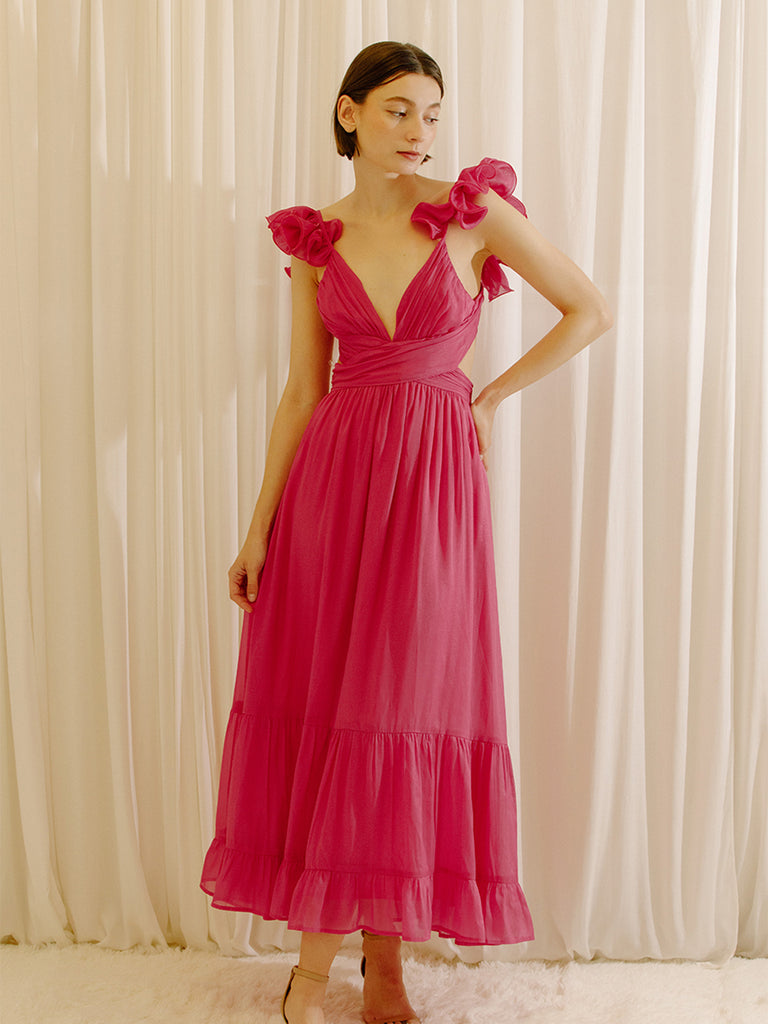 Zara Hot Pink Shimmer Maxi Dress Alternative