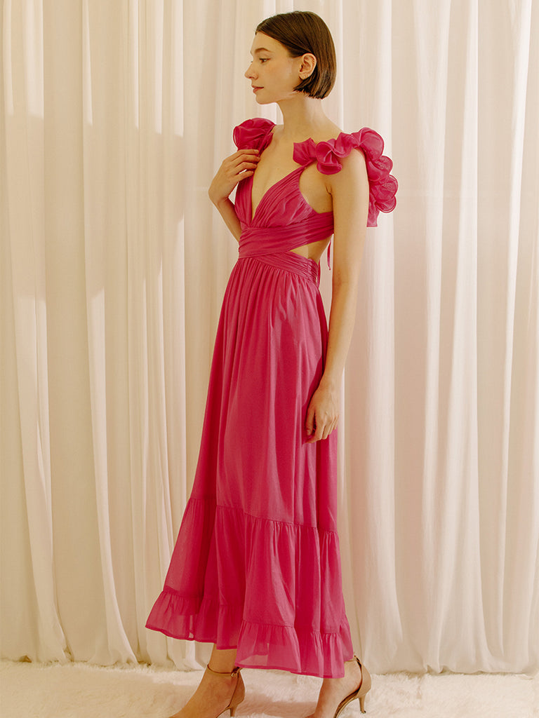 Zara Hot Pink Shimmer Maxi Dress Side