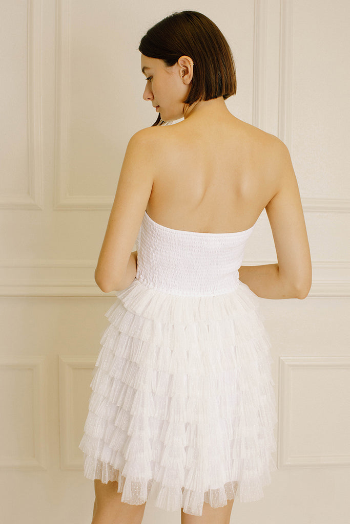 Lottie Tulle Strapless White Mini Dress Back