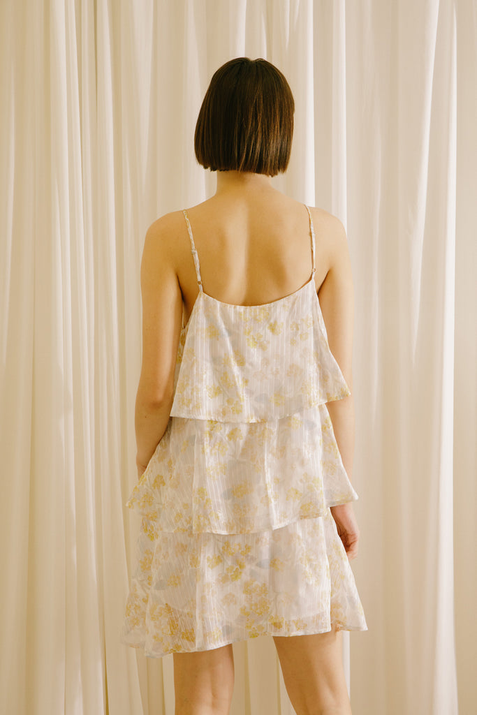 Jordan Yellow Floral Stripe Print Dress Back