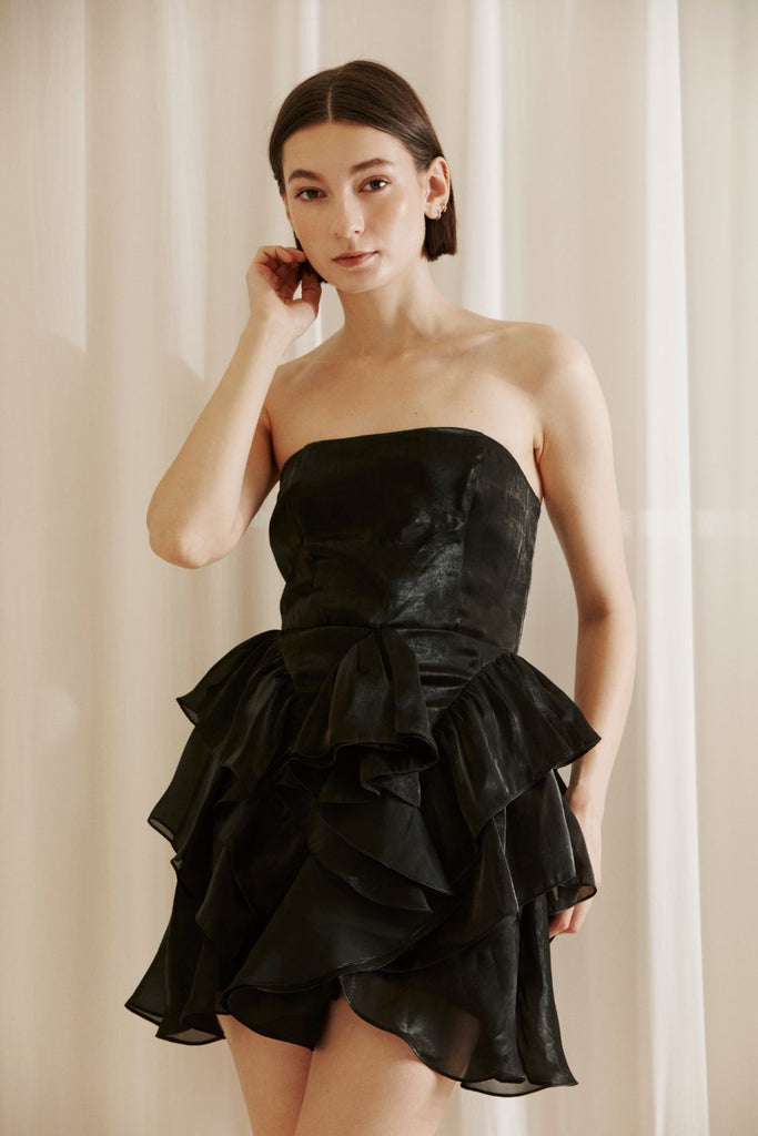 Elsa Black Strapless Dress Front