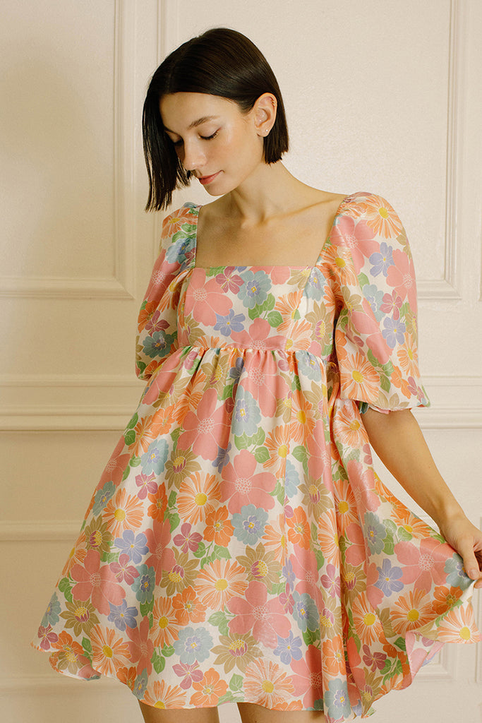 Cora Multi Floral Print Babydoll Dress Side
