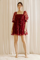 Adelina Burgundy 3D Floral Embroidered Dress Alternative