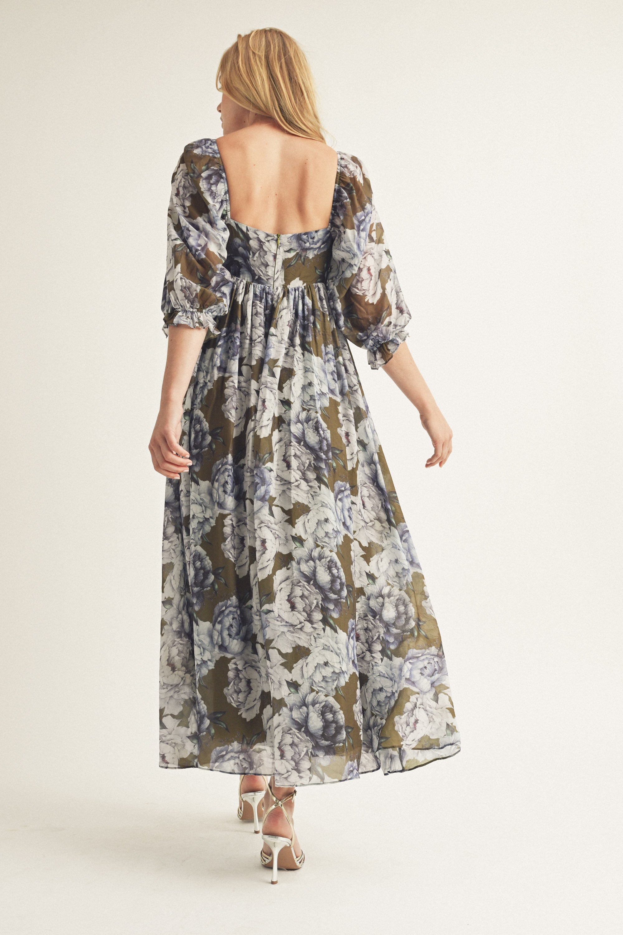 Catalina Olive Floral Maxi Dress Back