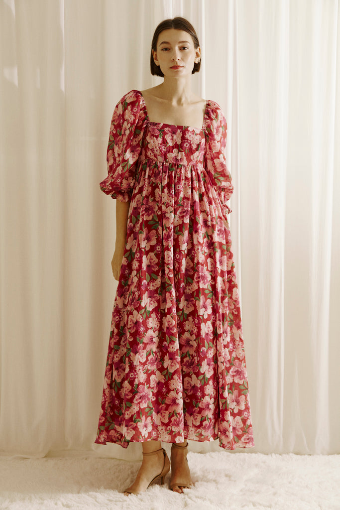 Ines Berry Floral Maxi Dress Front