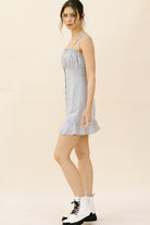 Allison Blue Gingham and Daisy Print Mini Dress Side