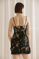 Allie 3D Floral-Embroidered Black Mini Dress Back