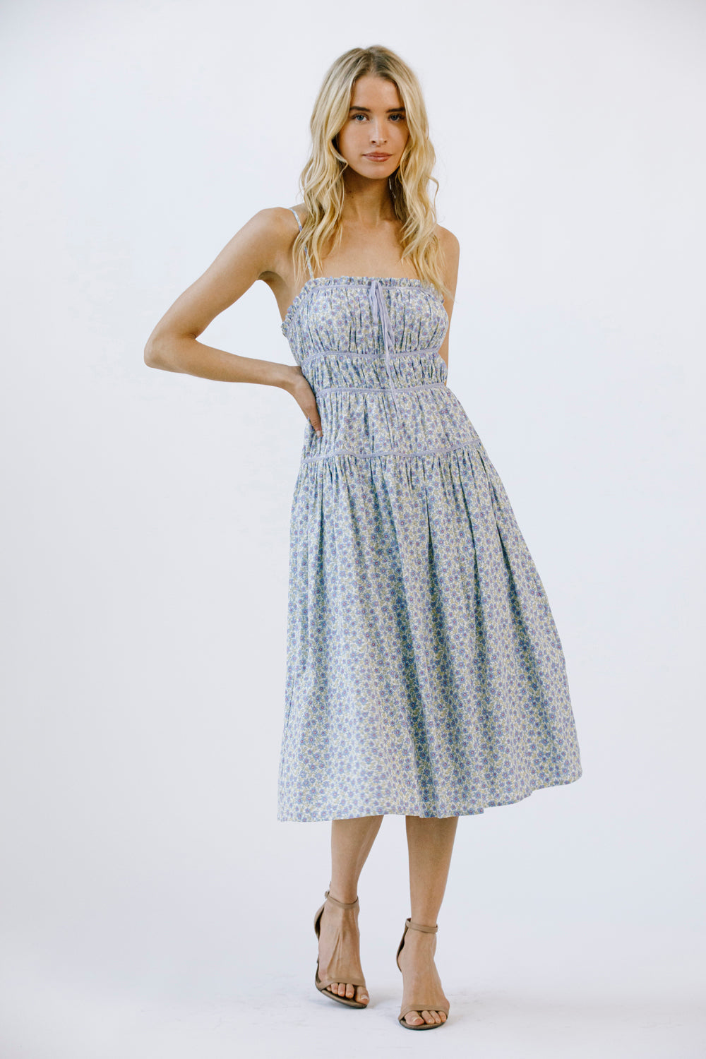 Jodie Blue Floral Bow Midi Dress Alternative