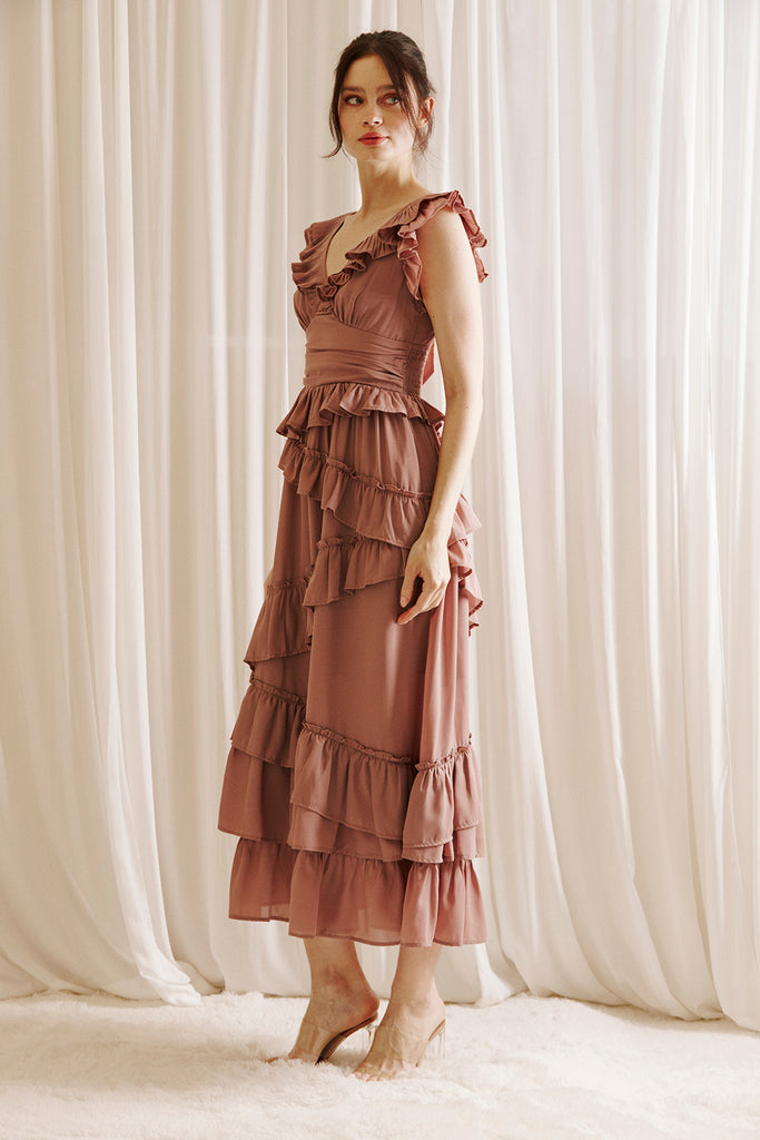 Kendall Ruffled Midi Dress Alternative in Mauve