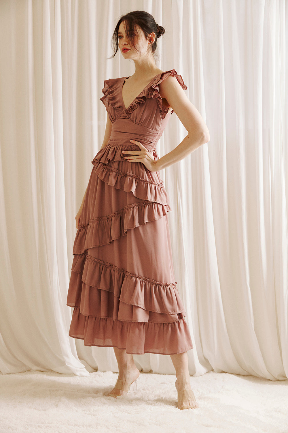 Kendall Ruffled Dress Side in Mauve