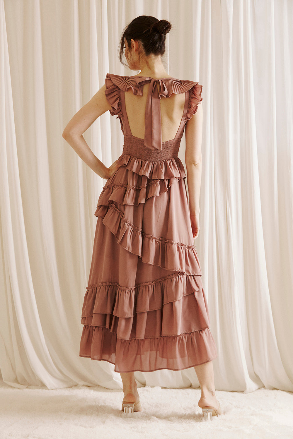 Kendall Ruffled Dress Back in Mauve