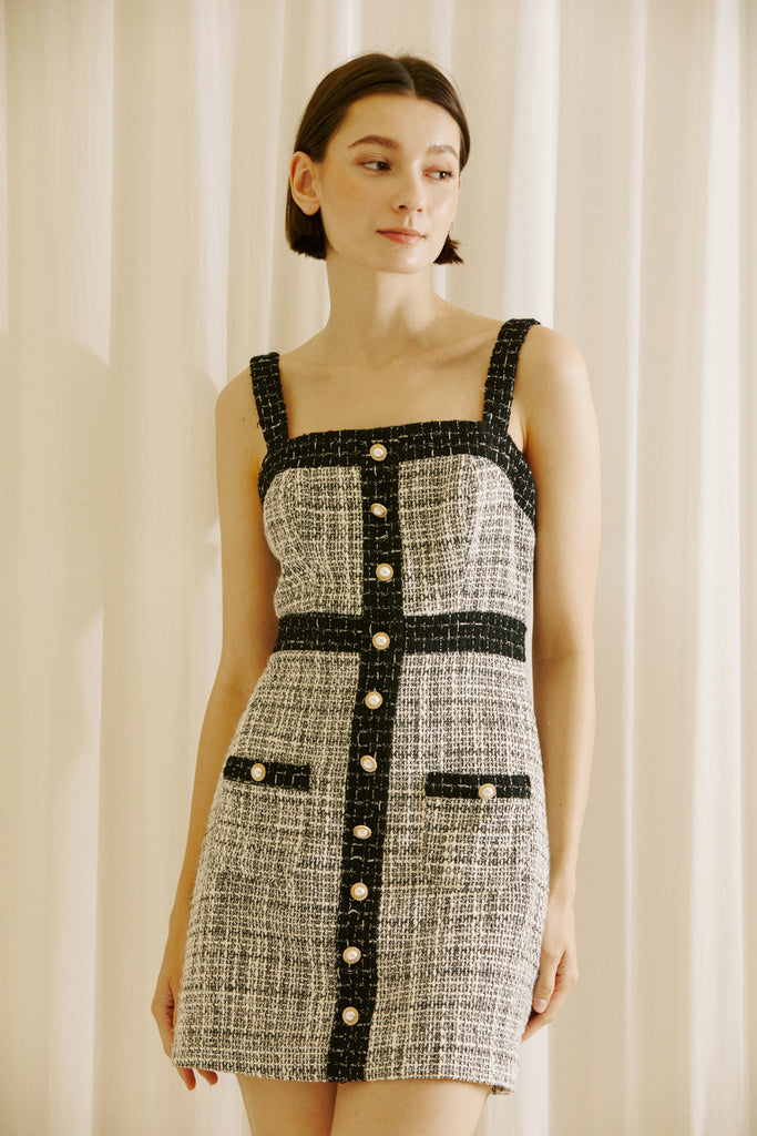 Evelyn Pearl-Studded Tweed Mini Dress Alternative