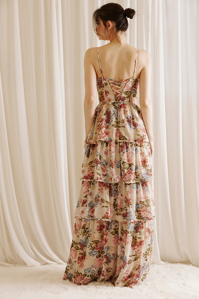 Cooper Romantic Rose Print Maxi Dress Back