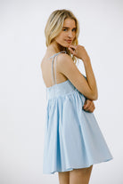 The Flirt Bow Mini Dress Small Back in Blue