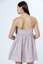 The Flirt Bow Pink Plaid Mini Dress Back