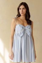 The Flirt Bow Blue Check Mini Dress Front