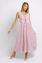 Sloane Deep V-Neck Pink Pinstripe Midi Dress Alternative