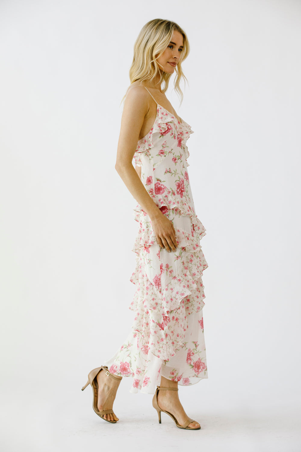 Beatrice Asymmetrical Floral Ruffle Dress Side