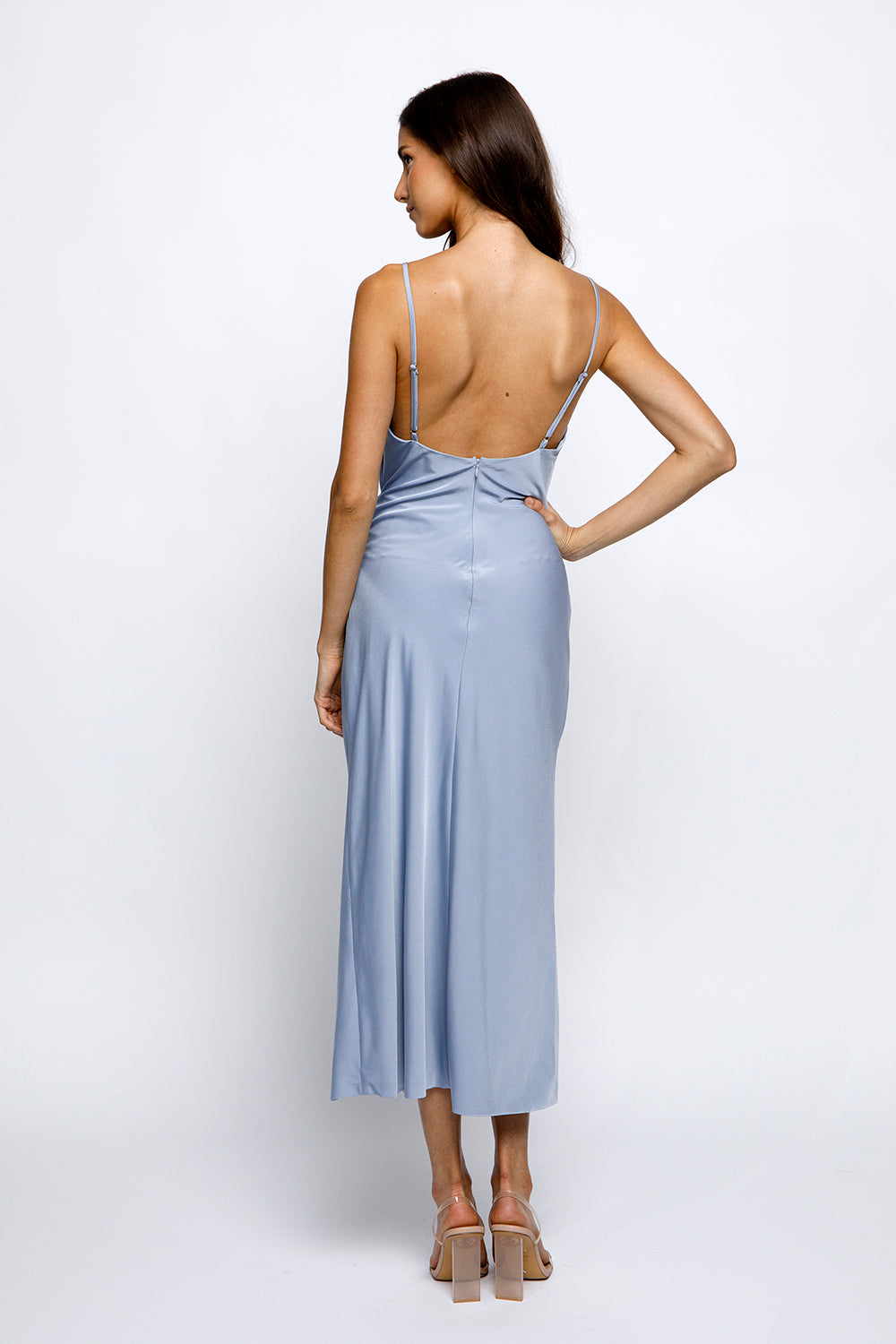 Monroe Satin Spring Blue Dress Back