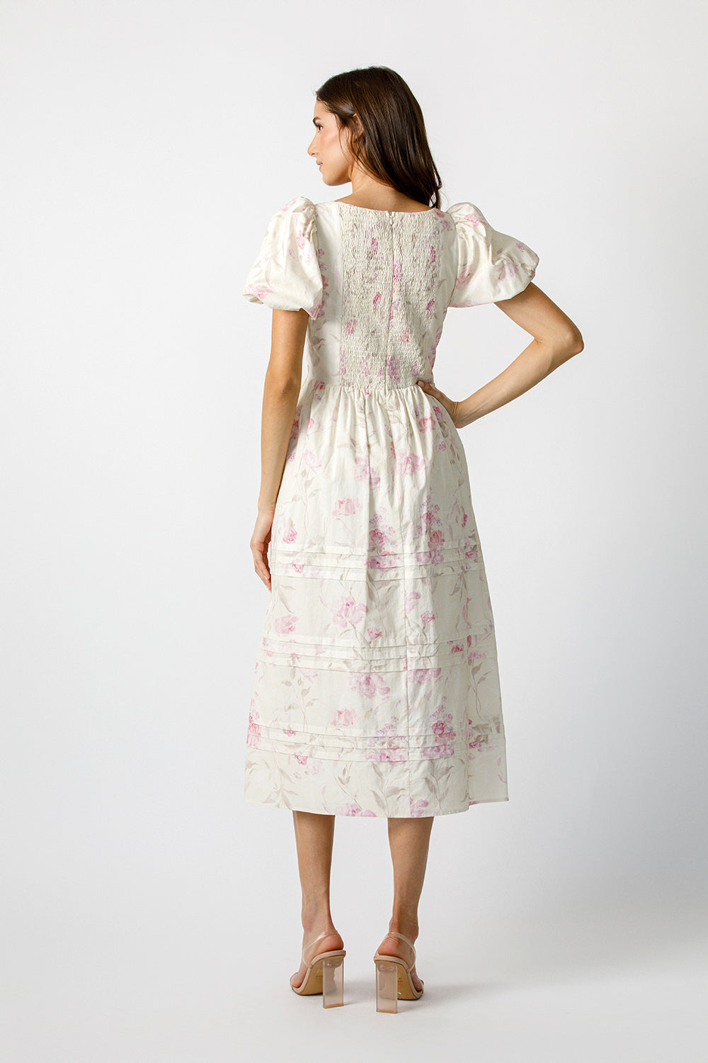 Serena Enchanting Cream Floral Midi Dress Back