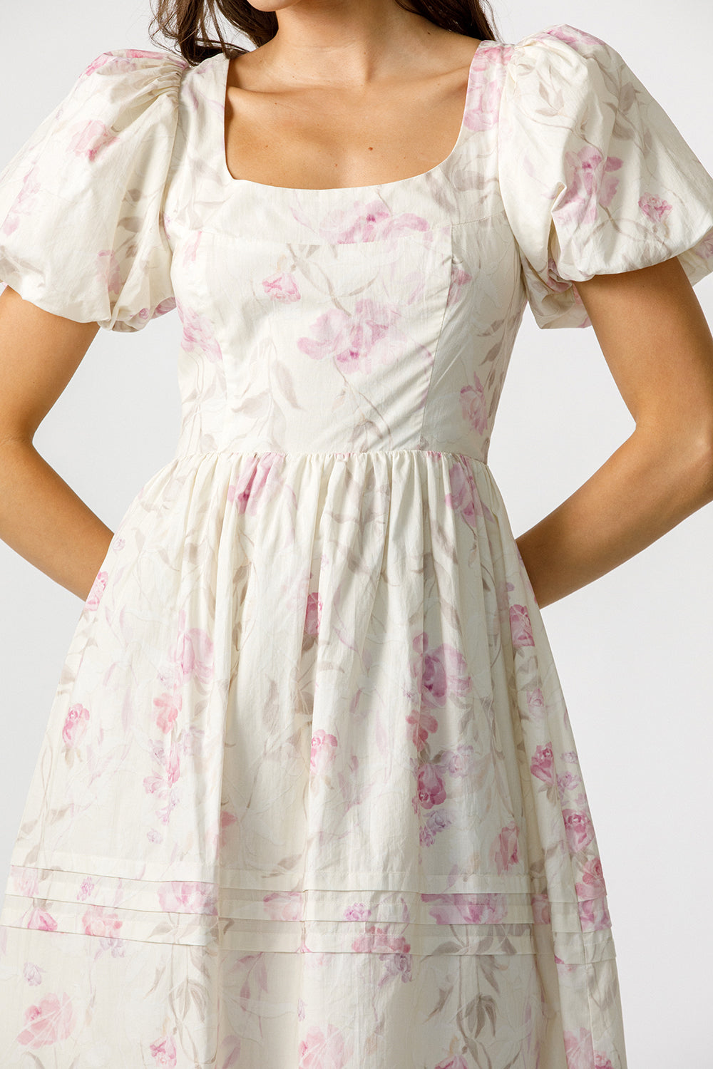 Serena Enchanting Cream Floral Midi Dress Details