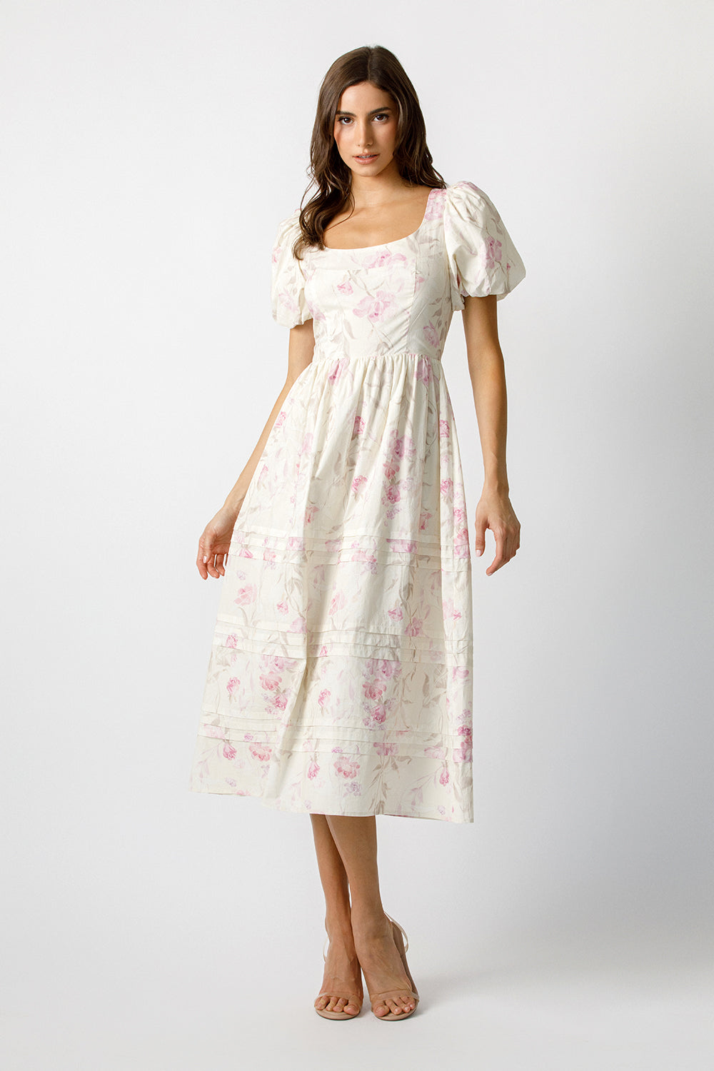 Serena Enchanting Cream Floral Midi Dress Front