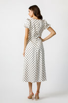 Clementine Satin Ivory Polka Dot Midi Dress Back